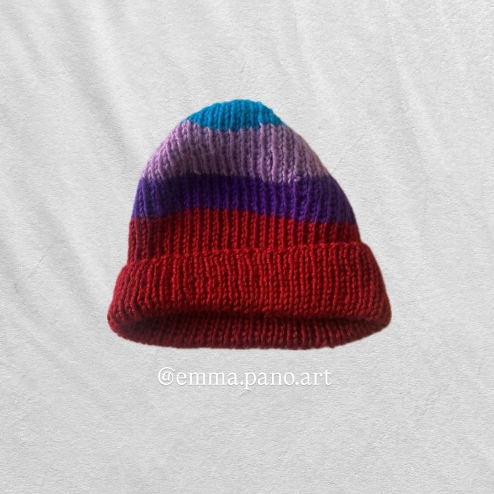 red blue purple striped fisherman beanie hat